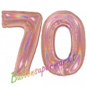 Luftballons aus Folie Zahl 70, Rosegold, holografisch, 100 cm mit Helium zum 70. Geburtstag