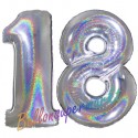 Luftballons aus Folie Zahl 18, Silber, holografisch, 100 cm mit Helium zum 18. Geburtstag
