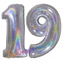 Luftballons aus Folie Zahl 19, Silber, holografisch, 100 cm mit Helium zum 19. Geburtstag