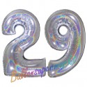 Luftballons aus Folie Zahl 29, Silber, holografisch, 100 cm mit Helium zum 29. Geburtstag