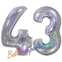 Luftballons aus Folie Zahl 43, Silber, holografisch, 100 cm mit Helium zum 43. Geburtstag