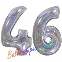 Luftballons aus Folie Zahl 46, Silber, holografisch, 100 cm mit Helium zum 46. Geburtstag