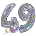 Luftballons aus Folie Zahl 49, Silber, holografisch, 100 cm mit Helium zum 49. Geburtstag