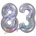 Luftballons aus Folie Zahl 83, Silber, holografisch, 100 cm mit Helium zum 83. Geburtstag