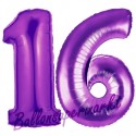 Luftballons aus Folie Zahl 16, Lila, 100 cm mit Helium zum 16. Geburtstag