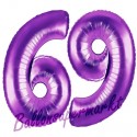 Luftballons aus Folie Zahl 69, Lila, 100 cm mit Helium zum 69. Geburtstag