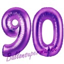 Luftballons aus Folie Zahl 90, Lila, 100 cm mit Helium zum 90. Geburtstag