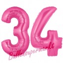 Luftballons aus Folie Zahl 34, Pink, 100 cm mit Helium zum 34. Geburtstag