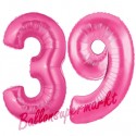 Luftballons aus Folie Zahl 39, Pink, 100 cm mit Helium zum 39. Geburtstag