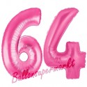 Luftballons aus Folie Zahl 64, Pink, 100 cm mit Helium zum 64. Geburtstag