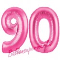 Luftballons aus Folie Zahl 90, Pink, 100 cm mit Helium zum 90. Geburtstag