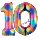 Luftballons aus Folie Zahl 10, Regenbogen, 86 cm mit Helium zum 10. Geburtstag