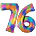 Luftballons aus Folie Zahl 76, Regenbogen, 86 cm mit Helium zum 76. Geburtstag