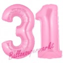 Luftballons aus Folie Zahl 31, Rosa, 100 cm mit Helium zum 31. Geburtstag