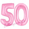 Luftballons aus Folie Zahl 50, Rosa, 100 cm mit Helium zum 50. Geburtstag