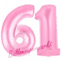 Luftballons aus Folie Zahl 61, Rosa, 100 cm mit Helium zum 61. Geburtstag