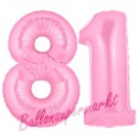 Luftballons aus Folie Zahl 81, Rosa, 100 cm mit Helium zum 81. Geburtstag