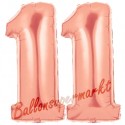 Luftballons aus Folie Zahl 11, Rosegold, 100 cm mit Helium zum 11. Geburtstag