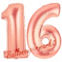 Luftballons aus Folie Zahl 16, Rosegold, 100 cm mit Helium zum 16. Geburtstag