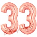 Luftballons aus Folie Zahl 33, Rosegold, 100 cm mit Helium zum 33. Geburtstag