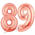 Luftballons aus Folie Zahl 89, Rosegold, 100 cm mit Helium zum 89. Geburtstag