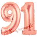 Luftballons aus Folie Zahl 91, Rosegold, 100 cm mit Helium zum 91. Geburtstag