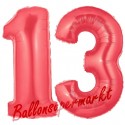 Luftballons aus Folie Zahl 13, Rot, 100 cm mit Helium zum 13. Geburtstag