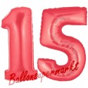 Luftballons aus Folie Zahl 15, Rot, 100 cm mit Helium zum 15. Geburtstag