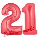 Luftballons aus Folie Zahl 21, Rot, 100 cm mit Helium zum 21. Geburtstag