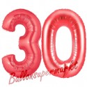 Luftballons aus Folie Zahl 30, Rot, 100 cm mit Helium zum 30. Geburtstag