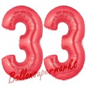 Luftballons aus Folie Zahl 33, Rot, 100 cm mit Helium zum 33. Geburtstag