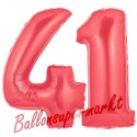 Luftballons aus Folie Zahl 41, Rot, 100 cm mit Helium zum 41. Geburtstag