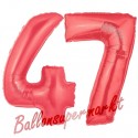 Luftballons aus Folie Zahl 47, Rot, 100 cm mit Helium zum 47. Geburtstag