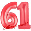 Luftballons aus Folie Zahl 61, Rot, 100 cm mit Helium zum 61. Geburtstag