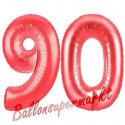 Luftballons aus Folie Zahl 90, Rot, 100 cm mit Helium zum 90. Geburtstag