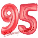 Luftballons aus Folie Zahl 95, Rot, 100 cm mit Helium zum 95. Geburtstag