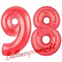 Luftballons aus Folie Zahl 98, Rot, 100 cm mit Helium zum 98. Geburtstag