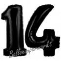 Luftballons aus Folie Zahl 14, Schwarz, 100 cm mit Helium zum 14. Geburtstag