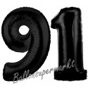 Luftballons aus Folie Zahl 91, Schwarz, 100 cm mit Helium zum 91. Geburtstag