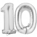Luftballons aus Folie Zahl 10, Silber, 100 cm mit Helium zum 10. Geburtstag
