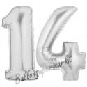 Luftballons aus Folie Zahl 14, Silber, 100 cm mit Helium zum 14. Geburtstag