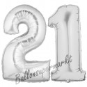Luftballons aus Folie Zahl 21, Silber, 100 cm mit Helium zum 21. Geburtstag