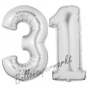Luftballons aus Folie Zahl 31, Silber, 100 cm mit Helium zum 31. Geburtstag