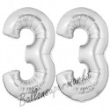 Luftballons aus Folie Zahl 33, Silber, 100 cm mit Helium zum 33. Geburtstag