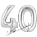 Luftballons aus Folie Zahl 40, Silber, 100 cm mit Helium zum 40. Geburtstag