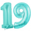 Luftballons aus Folie Zahl 19, Türkis, 100 cm mit Helium zum 19. Geburtstag
