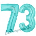 Luftballons aus Folie Zahl 73, Türkis, 100 cm mit Helium zum 73. Geburtstag