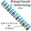 Glitzernde Fotogirlande zum 1. Geburtstag eines Jungen, blau, 3,65 m für 13 Bilder