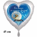 Für immer in unseren Herzen. Abschied Pusteblume. Herzluftballon aus Folie, satinweiß, 45 cm, inklusive Helium