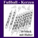 Fußball-Kerzen, 10 Stück mit Halter